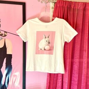 Forever 21 Bunny Rabbit 🐇 Pink/White Graphic Loose-Fit T-Shirt Women’s Small